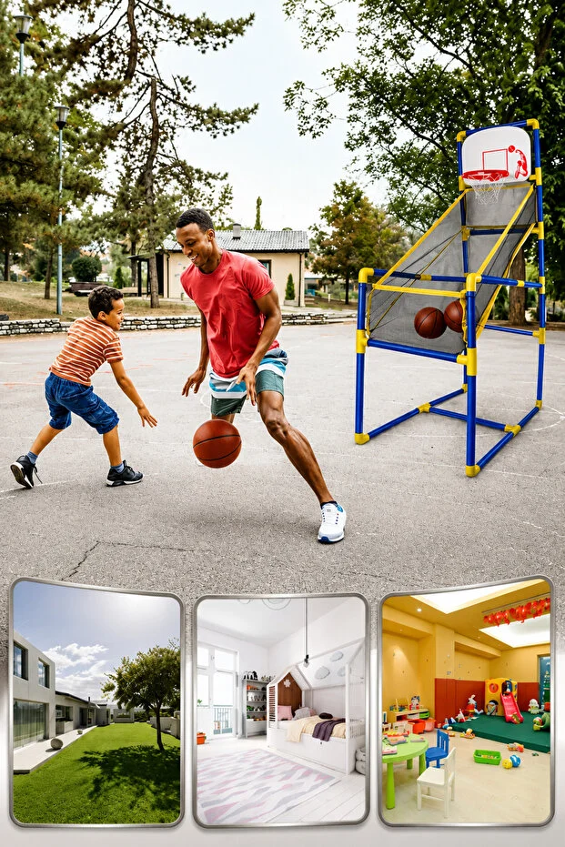 Çocuk Basketbol Potası Fileli Top Toplama Hazneli İç ve Dış Mekan Spor Oyun Seti Çocuk Basketbol Potası Fileli Top Toplama Hazneli İç ve Dış Mekan Spor Oyun Seti
